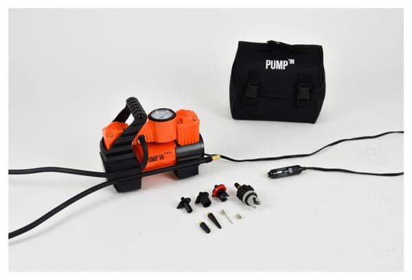 Pump'in TWIN - 12V twin-engine mini-compressor with accessories. 12V cigarette-lighter power supply.