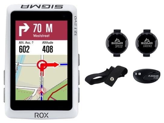 Sigma Rox 12.1 Evo GPS Computer Hartslag / Snelheid / Cadans Sensor Set Wit