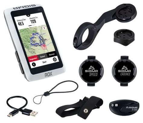 Sigma Rox 12.1 Evo GPS-Computer Herzfrequenz-/Geschwindigkeits-/Trittfrequenzsensor-Set Weiß