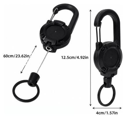 Mousqueton rétractable porte-clés cable acier-60 cm-Noir