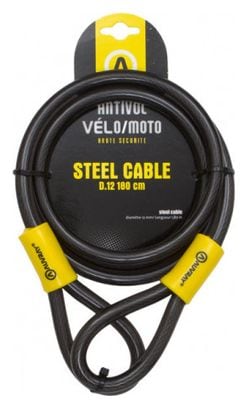 AUVRAY - Câble Antivol Vélo Steel Cable ø12mm longueur 180cm - Acier - Fiable et Résistant - Simple à Installer