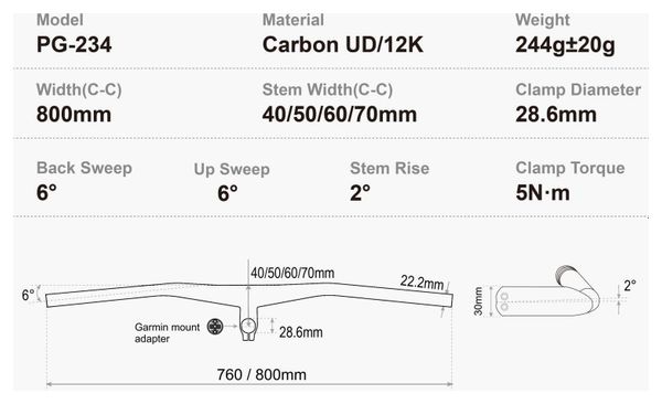 Combo cintre/potence Progress PG-234 Carbon Cockpit 2º Noir 60mm