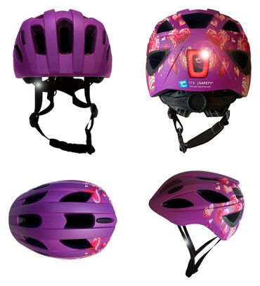 Casque vélo enfant 6-12 ans|Cœur Violet|Crazy Safety|Certifié EN1078