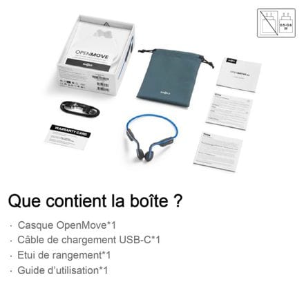 Casque à conduction osseuse Shokz Openmove USB-C Bleu/Noir