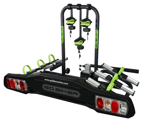Porte-Vélos sur Boule d'Attelage RANGER pour 3 vélos - Supporte 15kg/rail - Châssis Acier/Aluminium - Bras Ajustables - Double Système de Sécurité