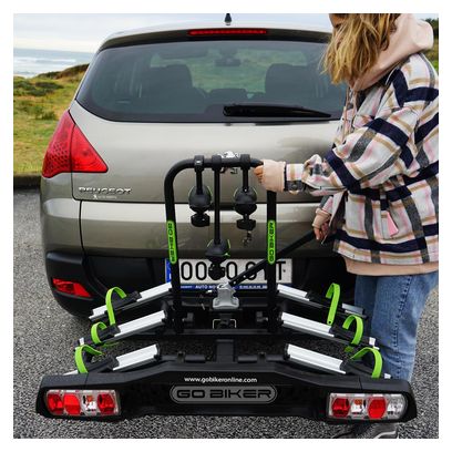 Porte-Vélos sur Boule d'Attelage RANGER pour 3 vélos - Supporte 15kg/rail - Châssis Acier/Aluminium - Bras Ajustables - Double Système de Sécurité