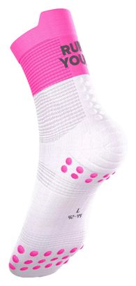 Compressport Pro Racing V4.0 Run High Your Race Socks, Pink/White