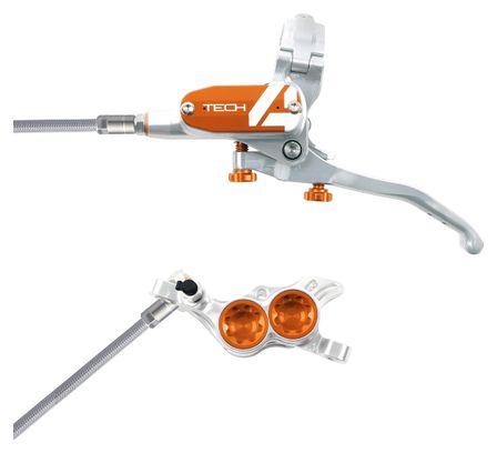 Hope Tech 4 E4 Disc Break - Back Silver / Orange Braided Hose 