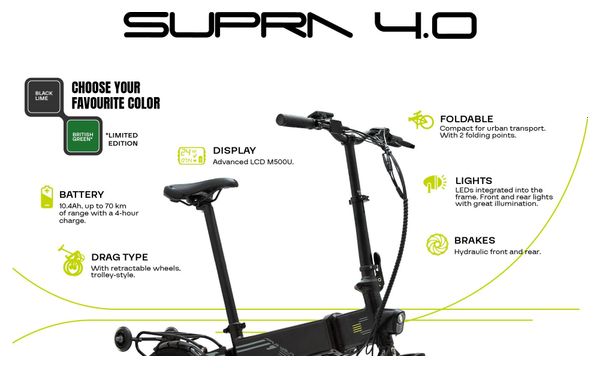 Vélo Electrique Pliant Flebi Supra 4.0 Black lime | Roues 16