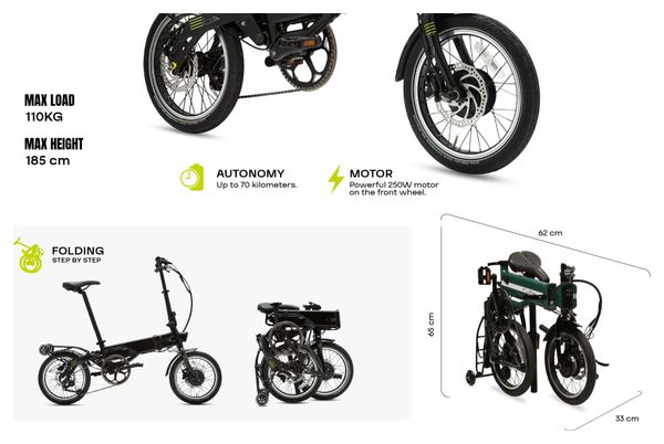 Vélo Electrique Pliant Flebi Supra 4.0 Black lime | Roues 16