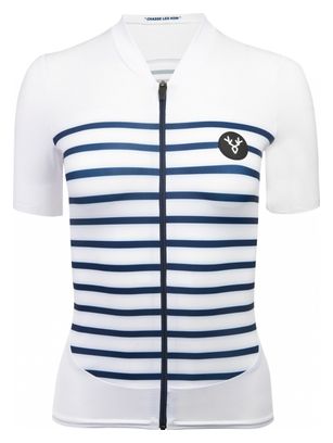 Maillot LeBram Ventoux de manga corta para mujer blanco azul Tailored Fit