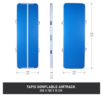 GORILLA SPORTS® Tapis de gym gonflable AirTrack pour usage intérieur et extérieur - Taille : 300 CM