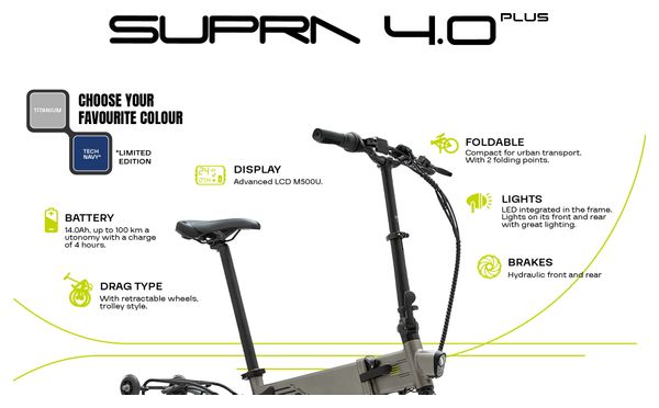 Vélo Electrique Pliant Flebi Supra 4.0+ Titanium | Roues 16