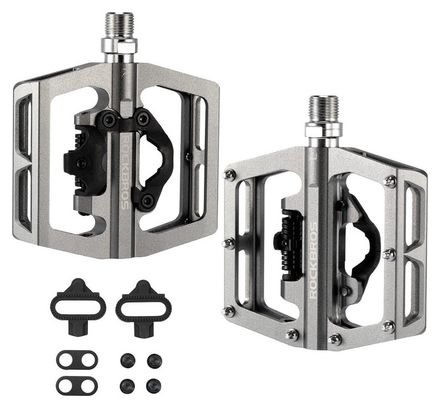 Clipless pedals hybrid SPD flat aluminum CNC gray ROCKBROS