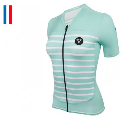 LeBram Ventoux Celeste Green Kurzarmtrikot für Damen, maßgeschneiderte Passform