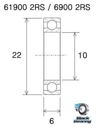 Schwarzes Lager 61900-2RS 10 x 22 x 6 mm