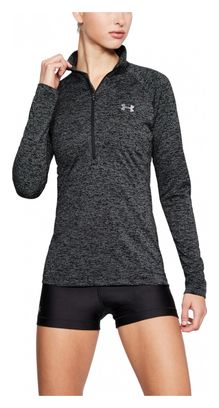 Maillot Manches Longues Demi-Zip Femme Under Armour Tech Twist Noir Gris