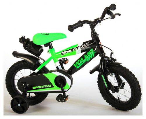 Vélo pour enfants Volare Sportivo - Garçons - 12 pouces - Vert fluo noir - 95% assemblé