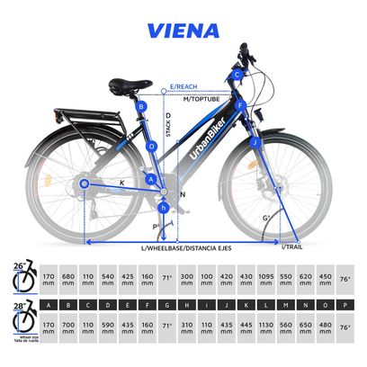 Urbanbiker Viena | Trekking VAE | 200KM Autonomie | Bleu | 26"