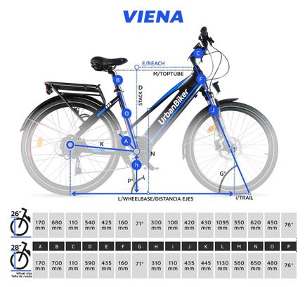 Urbanbiker Viena | Trekking VAE | 200KM Autonomie | Bleu | 26"