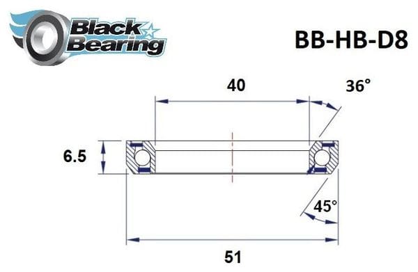 Roulement de Direction Black Bearing D8 40 x 51 x 6.5 mm 36/45°