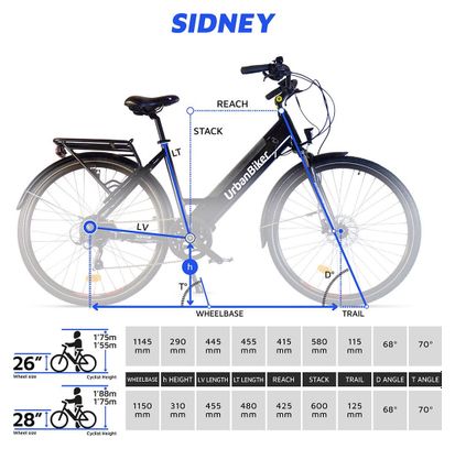 Urbanbiker Sidney | VAE de ville | 100KM Autonomie | Noir | 26"