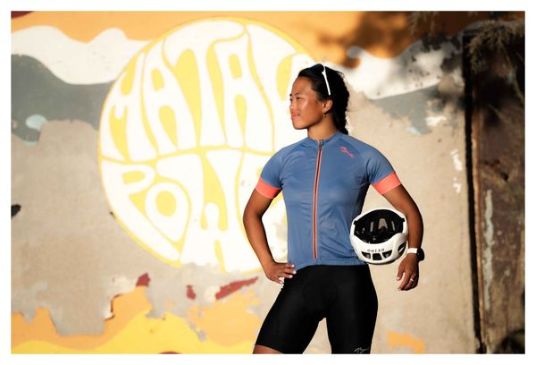Maillot Manches Courtes Velo Rogelli Modesta - Femme - Bleu/Corail