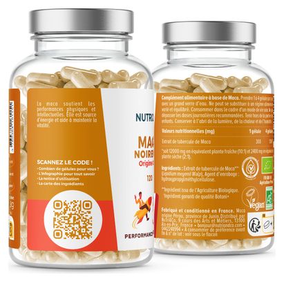 Maca Noire BIO du Pérou Hautement Dosé – Force  Energie – 120 Gélules