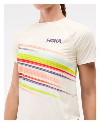 Camiseta de manga corta Hoka Race Day blanca para mujer