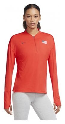 Nike Team USA Camiseta de manga larga con media cremallera para mujer rojo