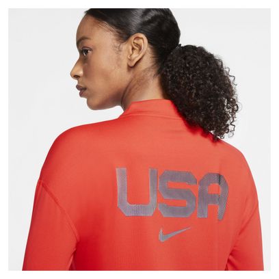 Nike Team USA Damen 1/2-Zip Langarmshirt Rot