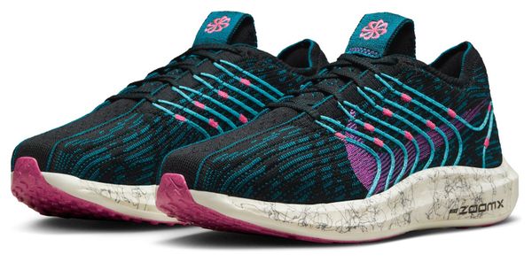 Nike Pegasus Turbo Flyknit Next Nature SE Dames Hardloopschoenen Zwart Blauw Roze