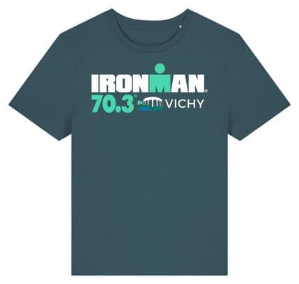 T-Shirt Manches Courtes Ironman 70.3 Vichy Bleu Turquoise Femme