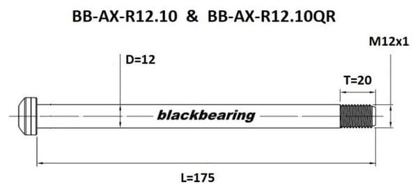 Eje trasero Cojinete negro QR 12 mm - 175 - M12x1 - 20 mm