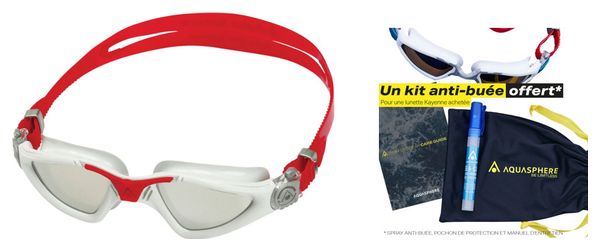 Aquasphere Kayenne Badebrille Grau / Rot - Silber verspiegelte Gläser + Pflegeset