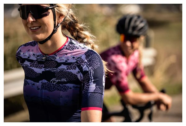 Maillot Manches Courtes Velo Rogelli Animal - Femme - Bleu/Rose