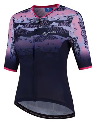 Maillot Manches Courtes Velo Rogelli Animal - Femme - Bleu/Rose