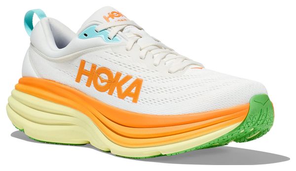 Chaussures Running Hoka One One Bondi 8 Blanc Orange Homme