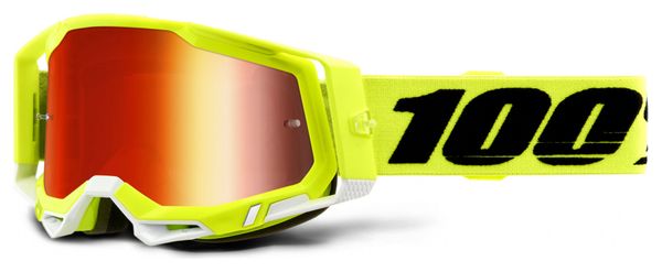 100% RACECRAFT 2 mask | Yellow Fluo Black | Red Mirror Glasses