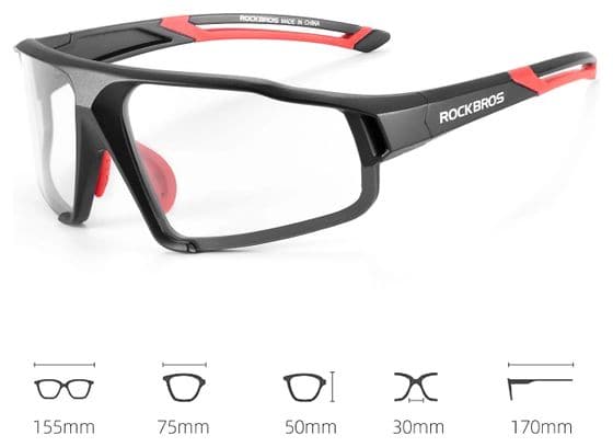 Lunettes de cyclisme photochromiques Rockbros SP216BK UV400 - noir et rouge