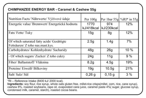 CHIMPANZEE Energy Bar 100% Natural Cashew Caramel 55g SENZA GLUTINE