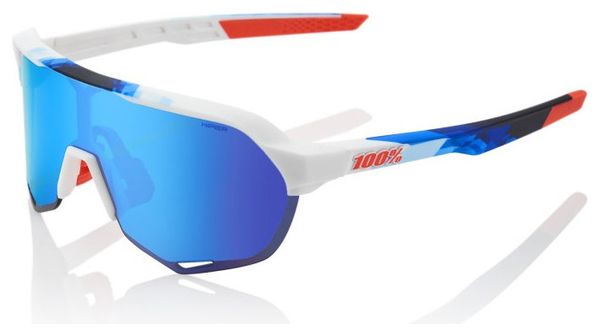 100% S2 Sunglasses - Matte White/Geo Print - HiPER Mirror Blue