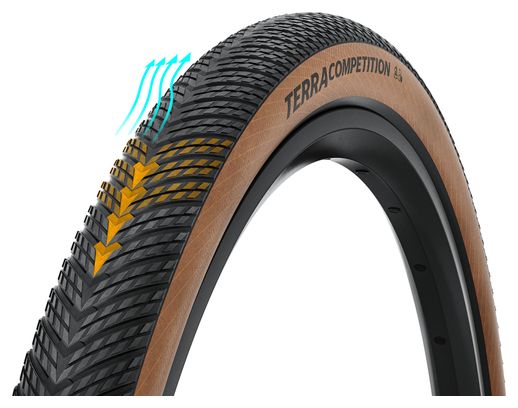 Pneu Gravel Continental Terra Competition 700 mm Tubeless Ready Souple Trail Casing Grip Compound E-Bike e25 Flancs Marrons Transparent