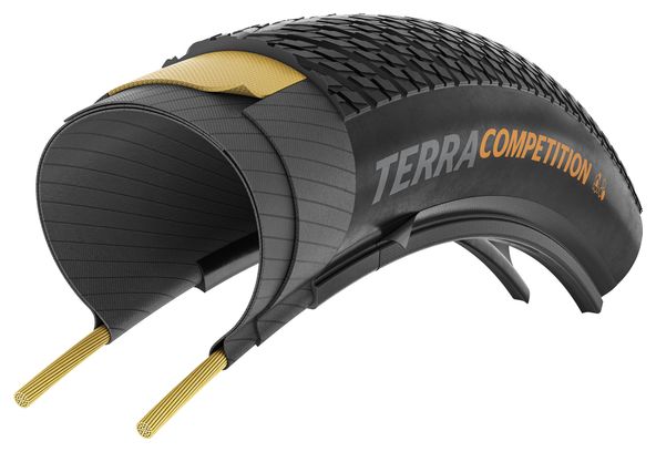 Pneu Gravel Continental Terra Competition 700 mm Tubeless Ready Souple Trail Casing Grip Compound E-Bike e25 Flancs Marrons Transparent