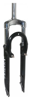 FOURCHE VTT 26   M-W A SUSPENSION ACIER RESSORT-ELASTOMERE NOIR DEB. 50mm PIVOT (240-130mm) FILETE 1 -22.2 INTERIEUR POUR V-BRAKE ET FREIN A DISQUE