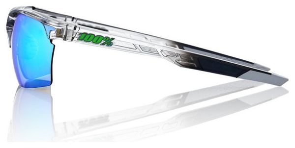 100% Sportcoupe Glasses - Polished Translucent Crystal Grey - Green Mirror