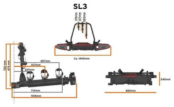 Porte-vélos 3 vélos SPINDER SL3 coulissant spécial fourgon