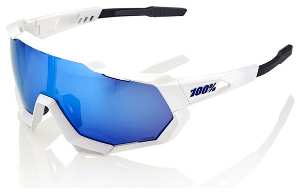 100% Occhiali da sole Speedtrap Bianco - Schermo HiPER Blue Mirror