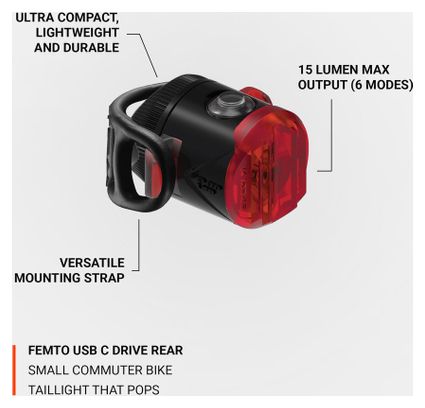 Lezyne Femto USB C Drive Rear Light Black