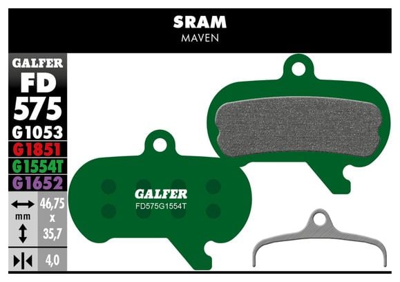 Pastillas de Freno Galfer FD575 G1554T Pro Semimetálicas para Frenos de Disco Sram Maven